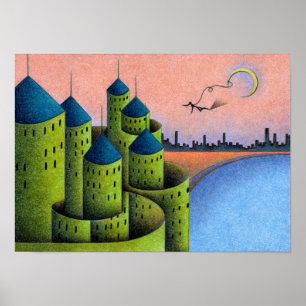 Poster Mystérieux vieux château au bord du lac.