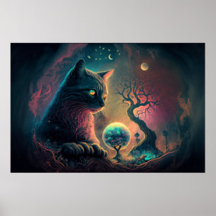 Poster Mystic Black Cat Art