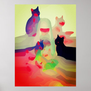 Poster Mystic Cats & Spirits - Vibrant Abstrait Anime Art