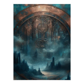 Poster Mystic Gothic Steampunk Art - Blue Copper Patina 