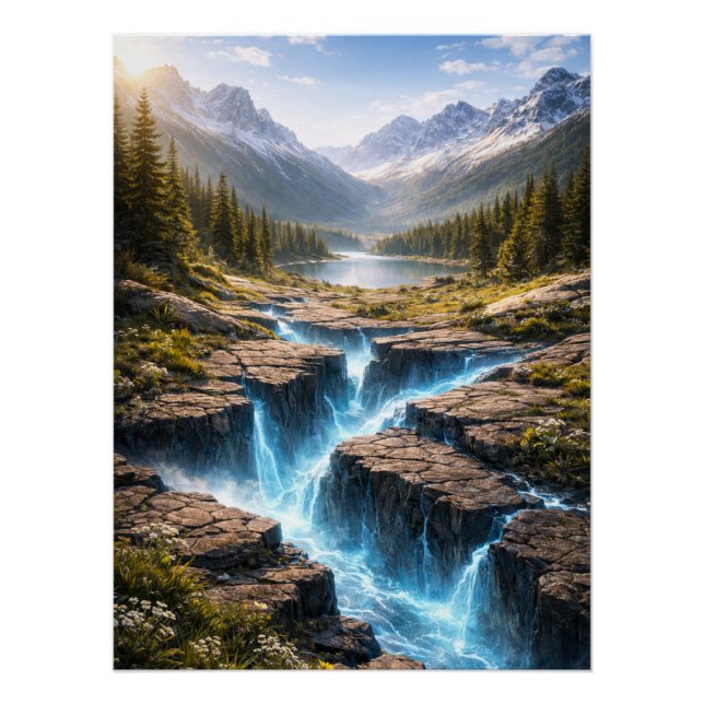Poster Mystic Mountain Valley – Fantasy Nature Landscape (Devant)