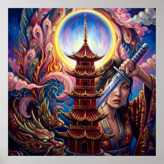 Poster Mystic Pagoda Art Print – Surreal Spiritual Wall 