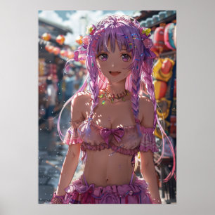 Poster Mystical Anime Girl with Vibrant Purple Hair Poste