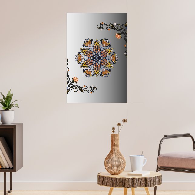 Poster Mystical Black Gold Floral Mandala (Salon 3)