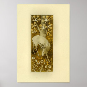 Poster Mystical White Deer in Woods 1877 Imprimer
