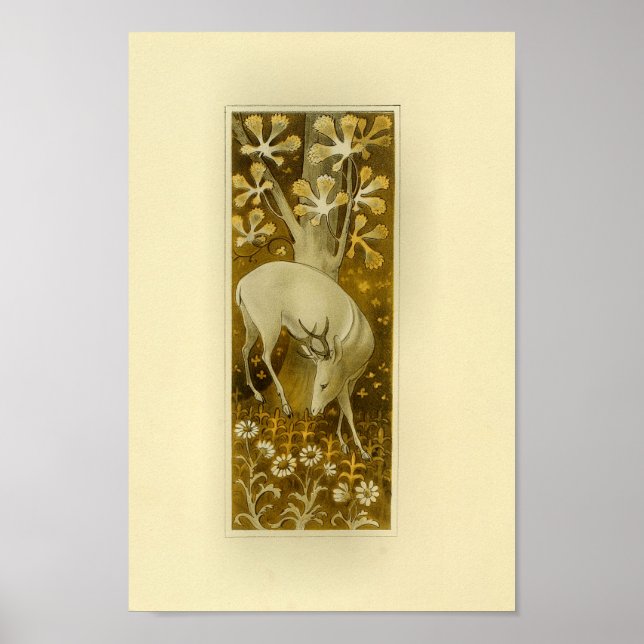 Poster Mystical White Deer in Woods 1877 Imprimer (Devant)