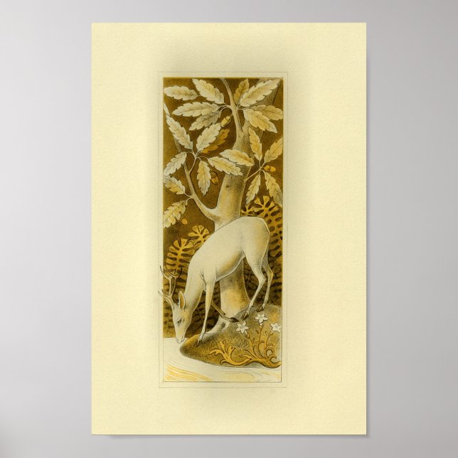 Poster Mystical White Deer in Woods 1877 Imprimer (Devant)