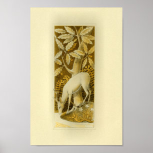 Poster Mystical White Deer in Woods 1877 Print