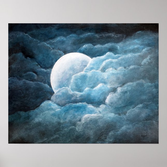 Poster Mystique, Lumière Lune, Lune, De La Peinture Origi (Devant)