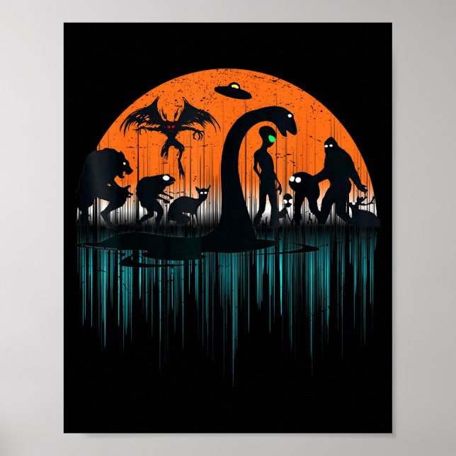 Poster Mythical Loch Ness Bigfoot Mothman Aliens Funny Cr (Devant)
