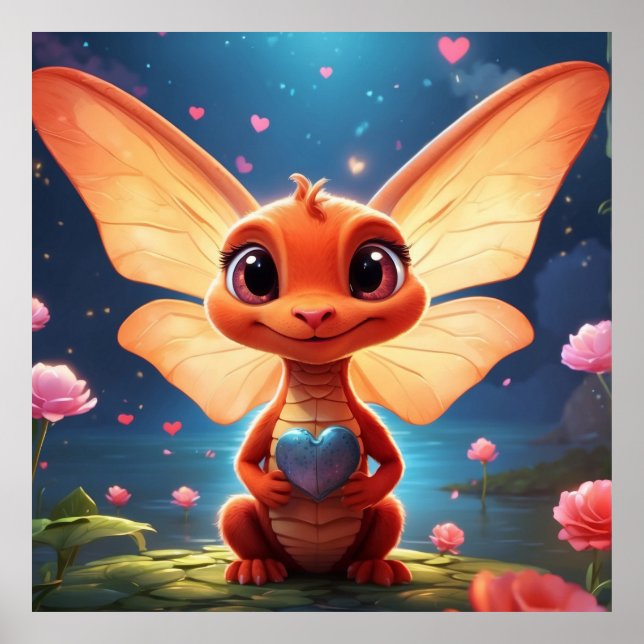 Poster *~* Mythique AP48  Bébé Dragon Amour Mignon (Devant)