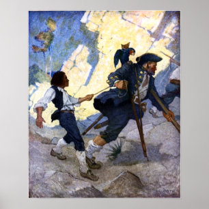 Poster N. C. Wyeth Long John Silver et son perroquet