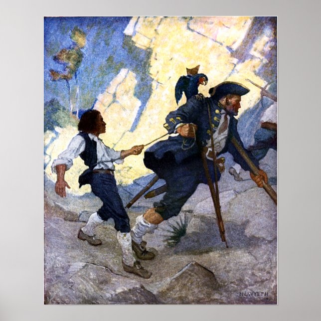 Poster N. C. Wyeth Long John Silver et son perroquet (Devant)