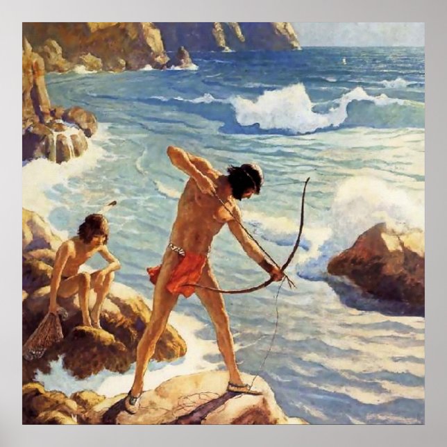 Poster N C Wyeth Peinture occidentale "First Maine Fisher (Devant)