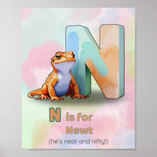 Poster N is for Newt – Animal Letter Wall Art