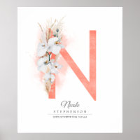 N Lettre Monogramme Orchidées blanches et laiton d