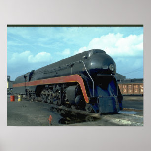 Poster N&W 4-8-4 #611. (train ; ciel ; nuages ; piste ;)_