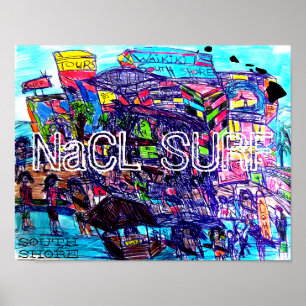 Poster NaCL SURF RIVE SUD WAIKIKI