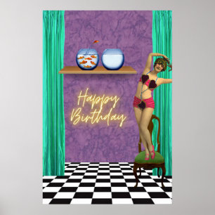Poster Nage vintage Funky Altered Art Anniversaire
