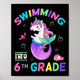 Poster Nageant dans la licorne de sixième année sirène re