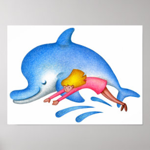 Poster Nager avec des dauphins.
