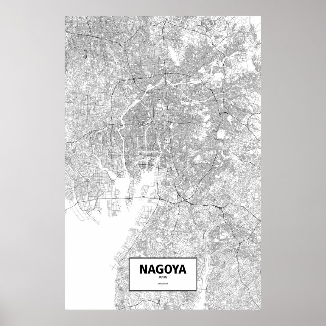 Poster Nagoya, Japon (noir sur blanc) (Devant)