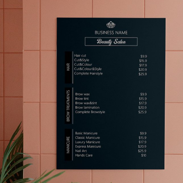 Poster Nail Tech Esthétique Liste de prix noir blanc gris (Nail Tech Esthetician Price List Black White Gray Poster)