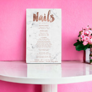 Poster Nails price list typography rose gold white marble