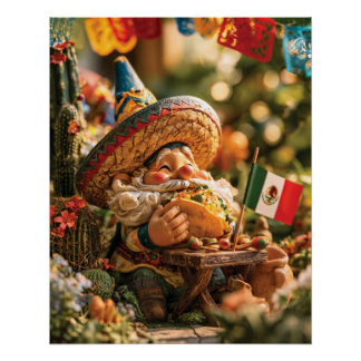 Poster Nain Mexicain Portant Un Sombrero En Train De Mang