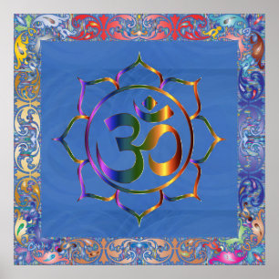 Poster Namaste Aum Om & Lotus with Rainbow Vintage Border
