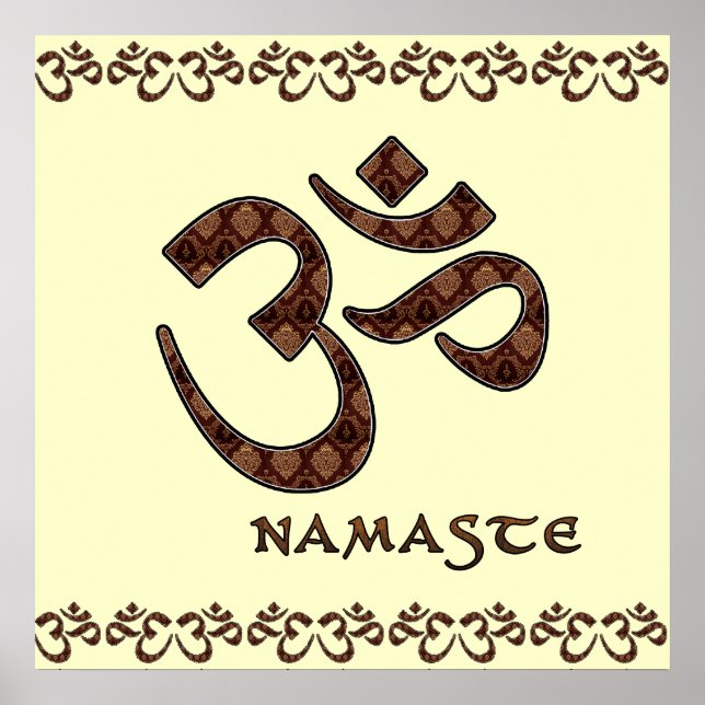 Poster Namaste avec symbole Om Brown et crème (Devant)