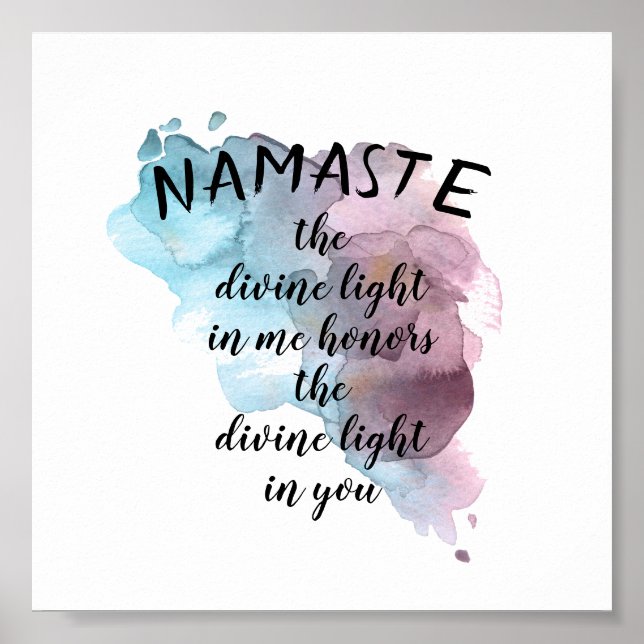 Poster Namaste, citation aquarelle bleu et violet (Devant)