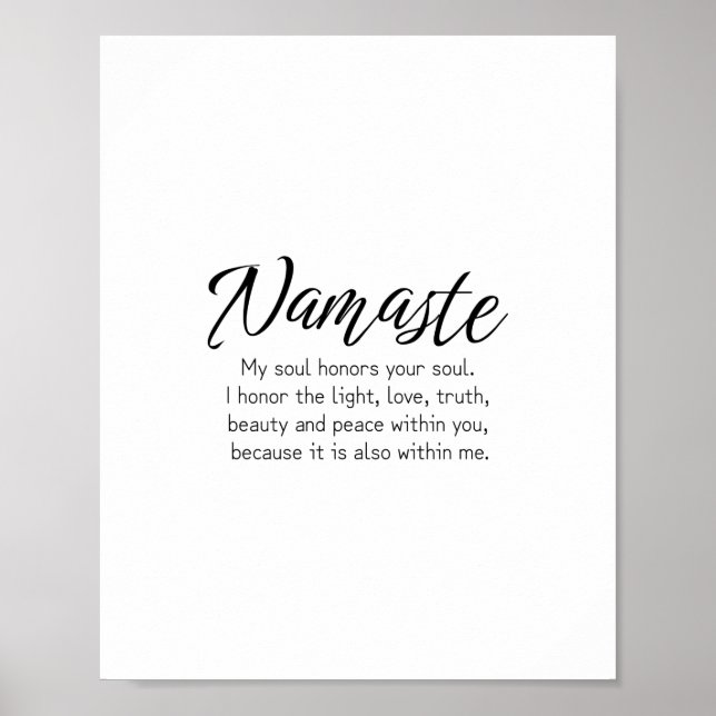 Poster Namaste définition Zen, Yoga, Citation inspirante (Devant)