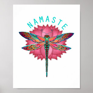 Poster Namaste Lotus Dragonfly Yoga