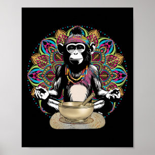 Poster Namaste Yoga Zen Graphique Hippie Singe en Méditat