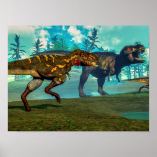 Poster Nanotyrannus chasse petit tyrannosaurus