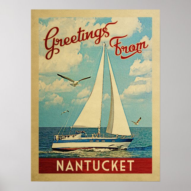 Poster Nantucket Bateau à voile Vintage Massachuse (Devant)