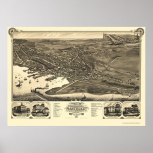 Poster Nantucket, MA Carte panoramique - 1881