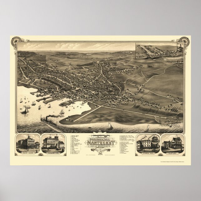 Poster Nantucket, MA Carte panoramique - 1881 (Devant)