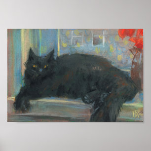 Poster Nap Interrompu, Peinture Impressionniste Chat Noir