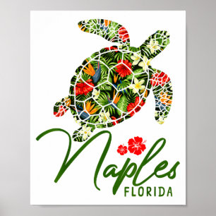 Poster Naples Floride Tortue de mer Hibiscus Tropical Pla