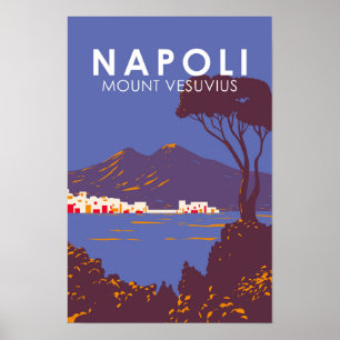 Poster Naples Mont Vesuvius Travel Art Vintage