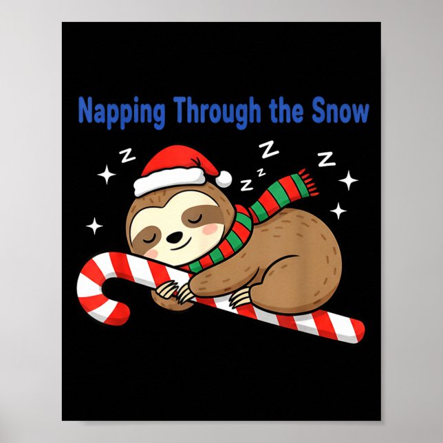 Poster Napng Through The Snow Christmas Sloth Candy Cane  (Devant)