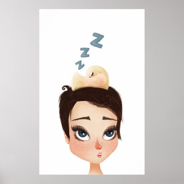 Poster Napping Birdie sur un pixie (Devant)