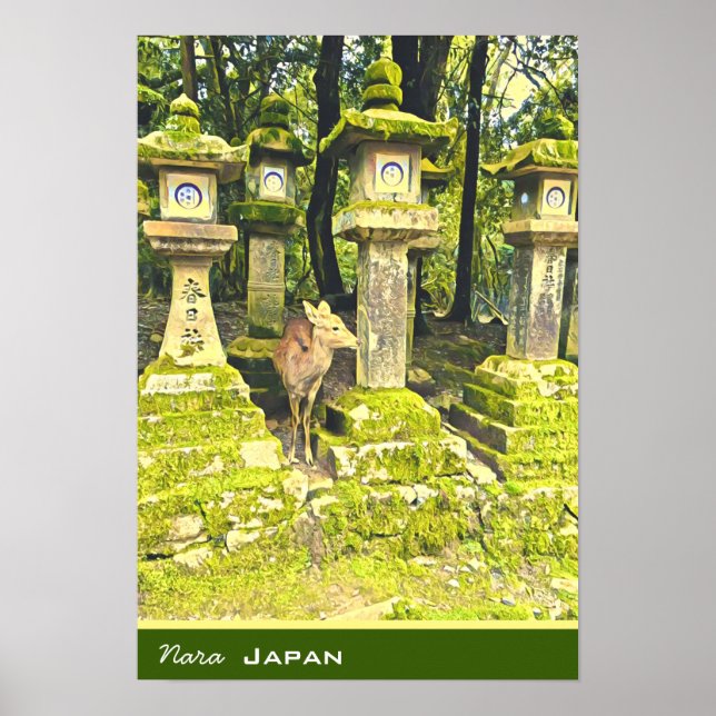 Poster Nara Japan Deer park imprimé (Devant)