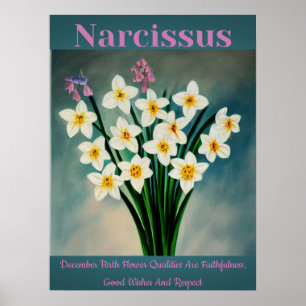 Poster Narcissus Décembre Fleur de naissance Qualités Pos