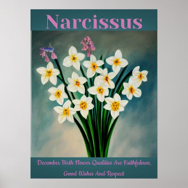 Poster Narcissus Décembre Fleur de naissance Qualités Pos (Devant)