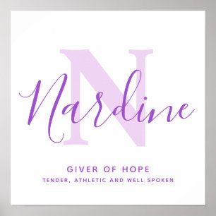 Poster Nardine nom signifiant texte violet personnalisé
