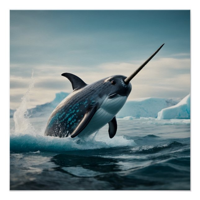 Poster Narwhal sautant hors de l'eau (Devant)
