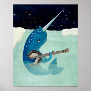 Poster Narwhal's Aquarelle - Narwhal jouant Banjo